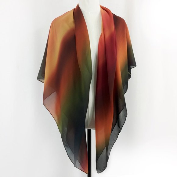 Sunset Sky Autumn Rainbow Sheer Chiffon Large Shawl Scarf, Limited Edition - Picture 5 of 12